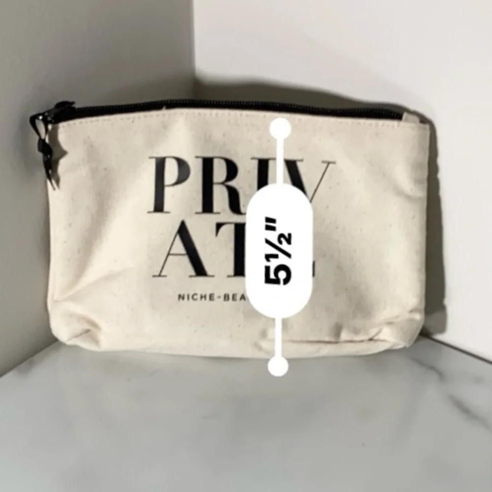 Set of 3 Canvas Zip Pouch bags - Natural with Black Text NWT